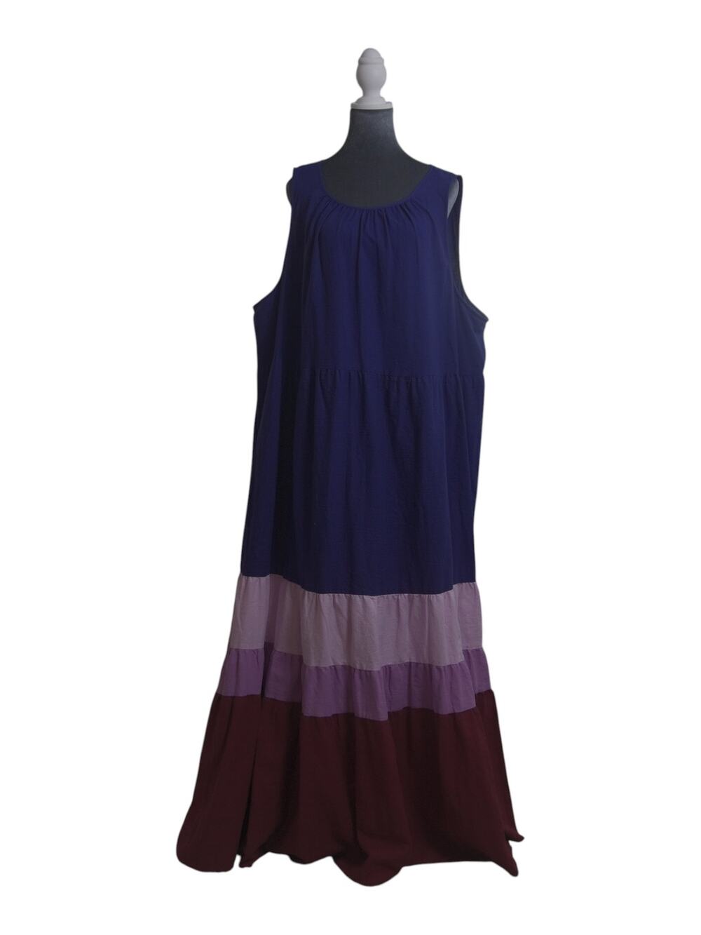 Ava & Viv Tiered Maxi Dress 2X Purple Colorblock Cotton Sleeveless Pockets